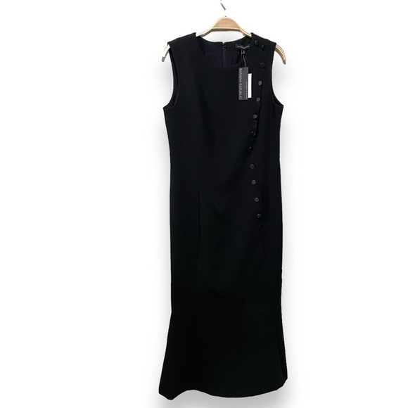 No Tag*** Banana Republic Black High Neck Button Event Formal Midi Dress Size 10 - Picture 2 of 5
